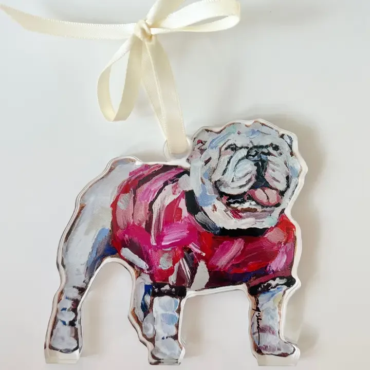 Bulldog with red shirt acrylic wreath charm