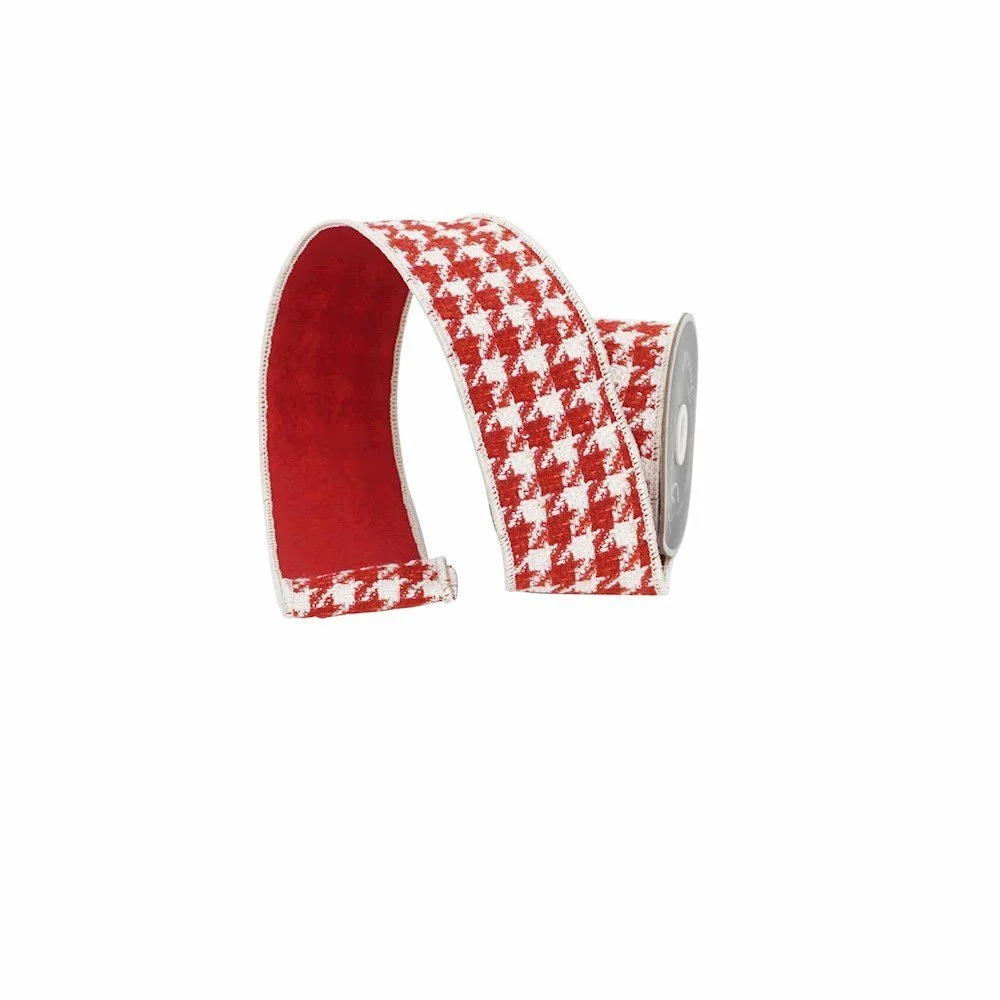 Red And White Houndstooth Glam 2 1/5” Wide Farrisilk Ribbon