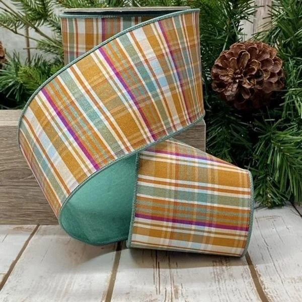 4”x10 yds dupion fused plaid. Is a coordinating ribbon to one of our Christmas Banners!