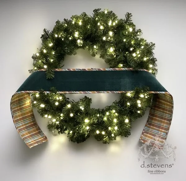 Lush Celedon Velvet Banner With Brown Plaid Edging. Ready for you to monogram it any way you would like. We do not offer monogramming at this time, but you can take it to your local person.  6”x70”