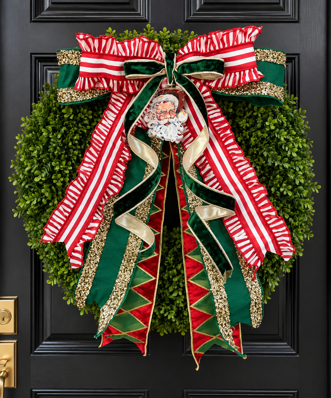 Candy Cane Christmas Bow with Santa Bow Charm