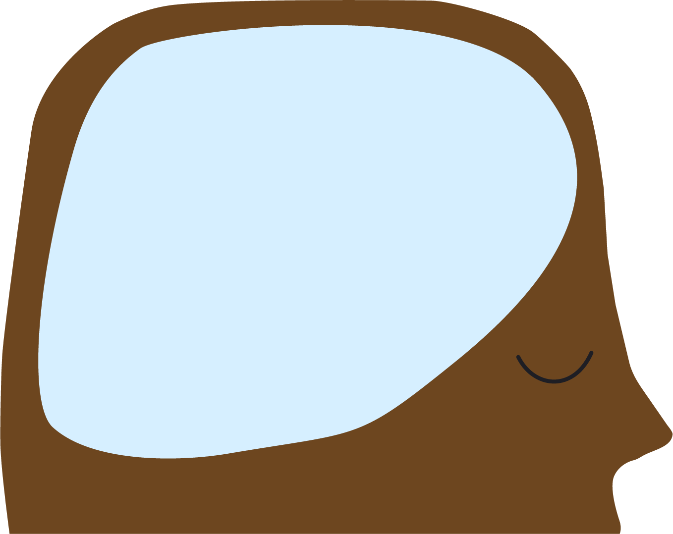 A cartoon illustration of a human head with the side profile visible, featuring a large pink area representing the head cavity, and a small closed eye indicating a peaceful expression.