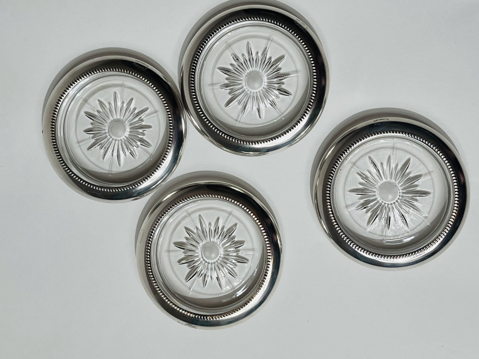 Silver Rimmed Glass Coasters (4)