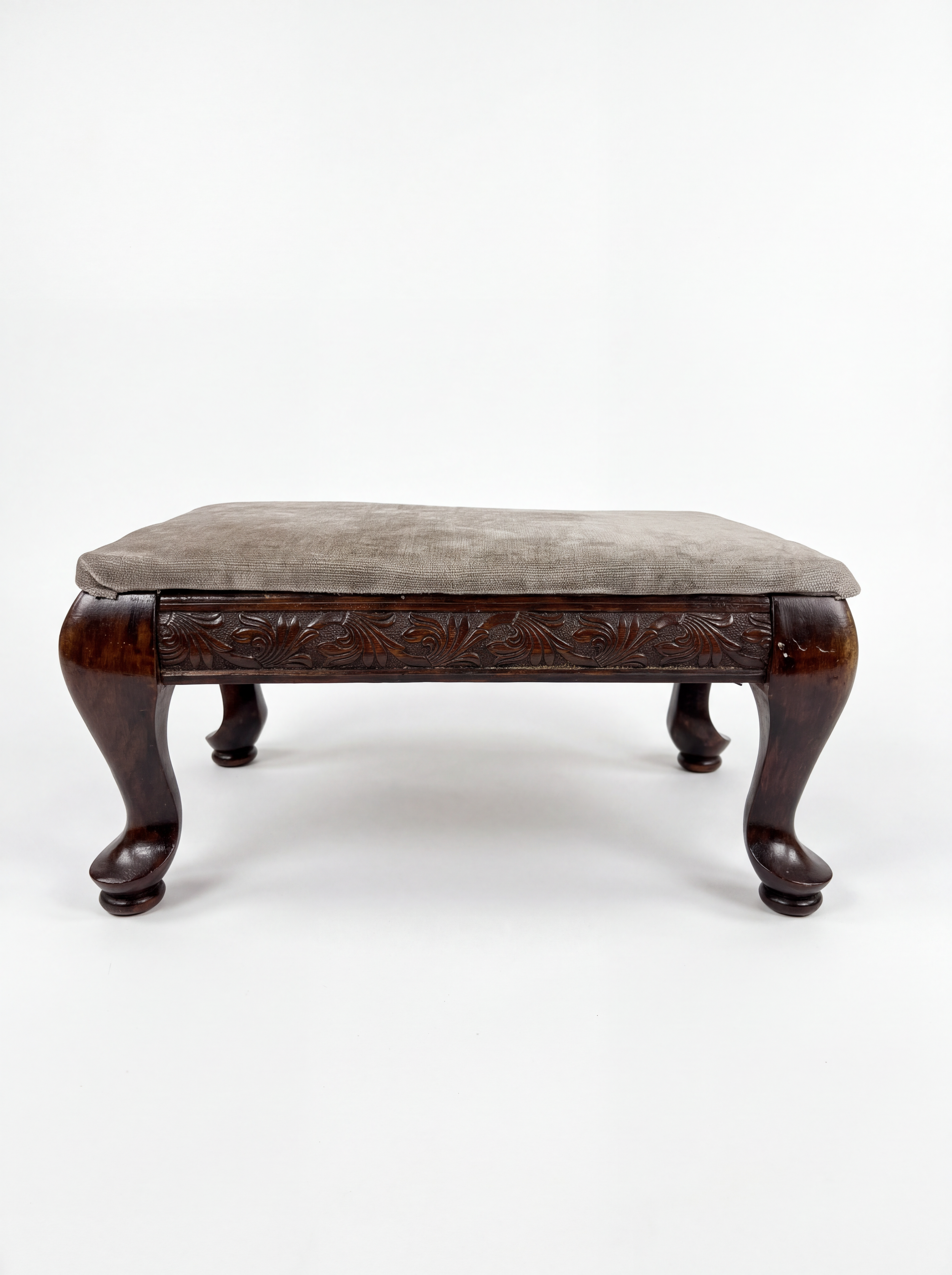 Vintage Upholstered Mahogany Footstool
