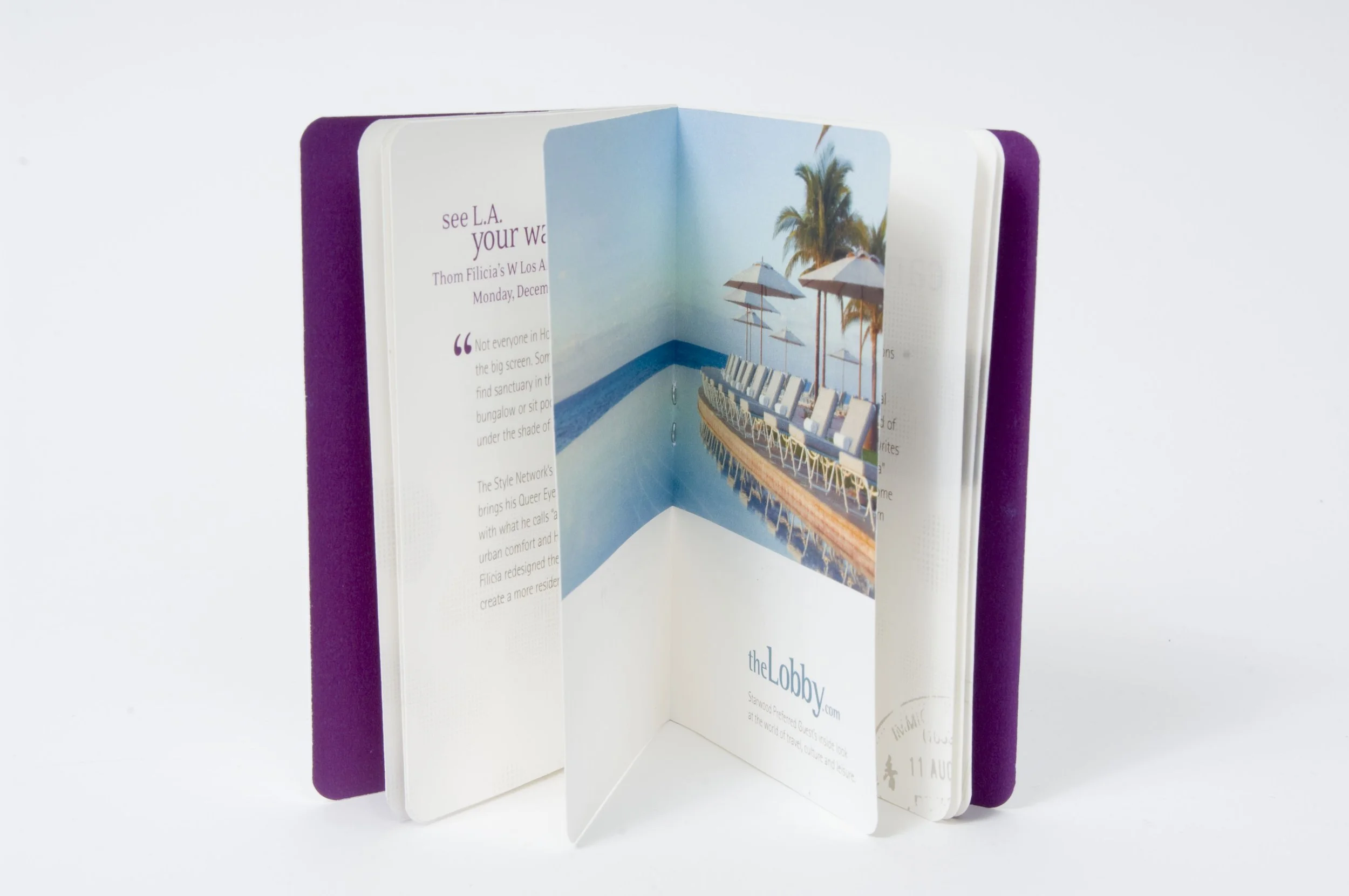 Passport-sized brochure for The Lobby.