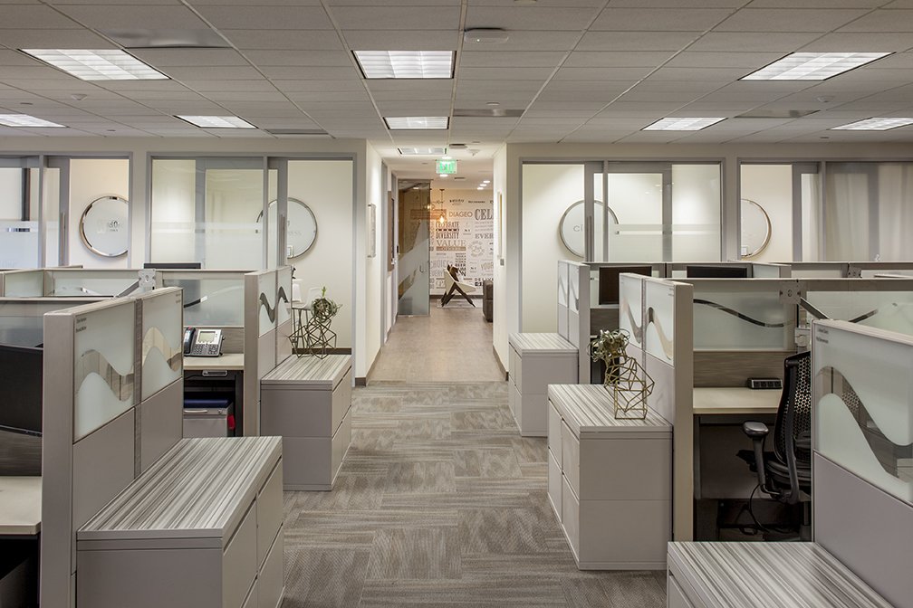 Custom glass frosting for employee work area in Dallas, TX.