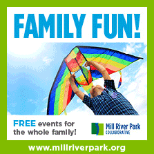 Social media graphic promoting Mill River Park.