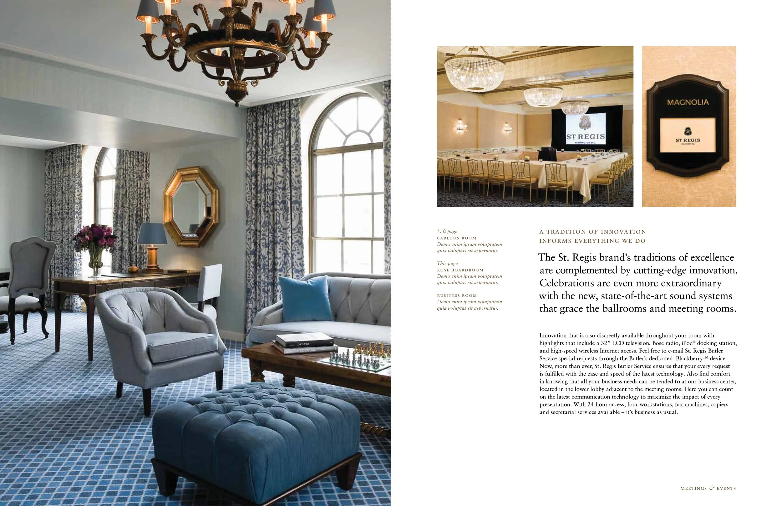 In-room collateral for St. Regis hotels.