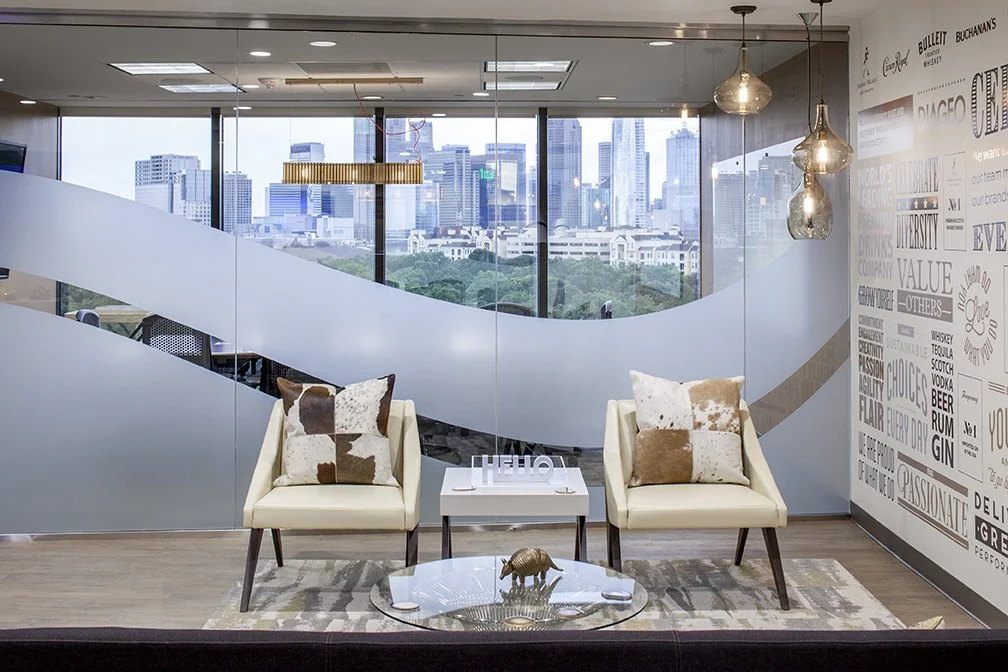 Custom glass frosting for conference room in Dallas, TX.