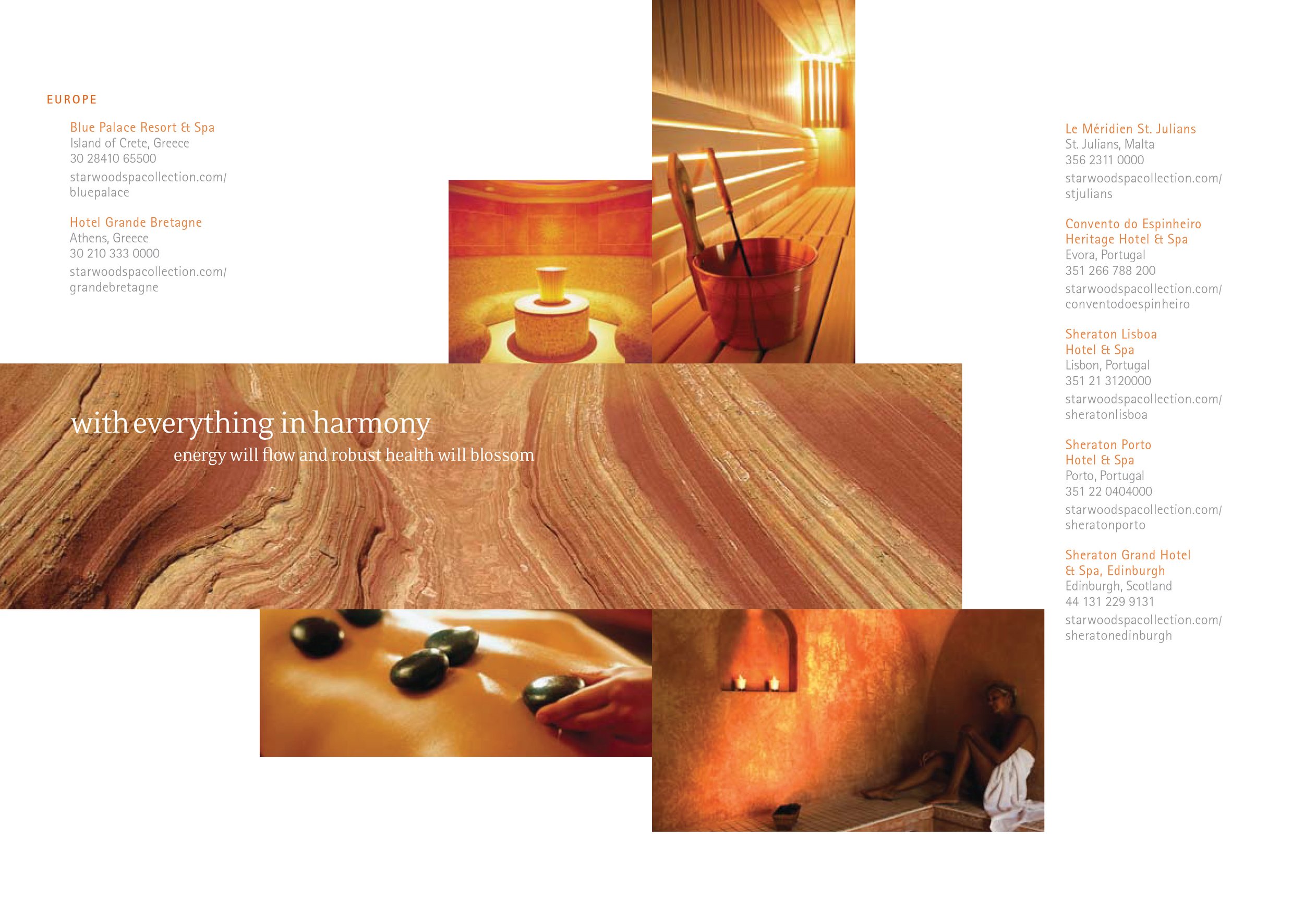 Interior spread for Starwood Spa Collection directory.