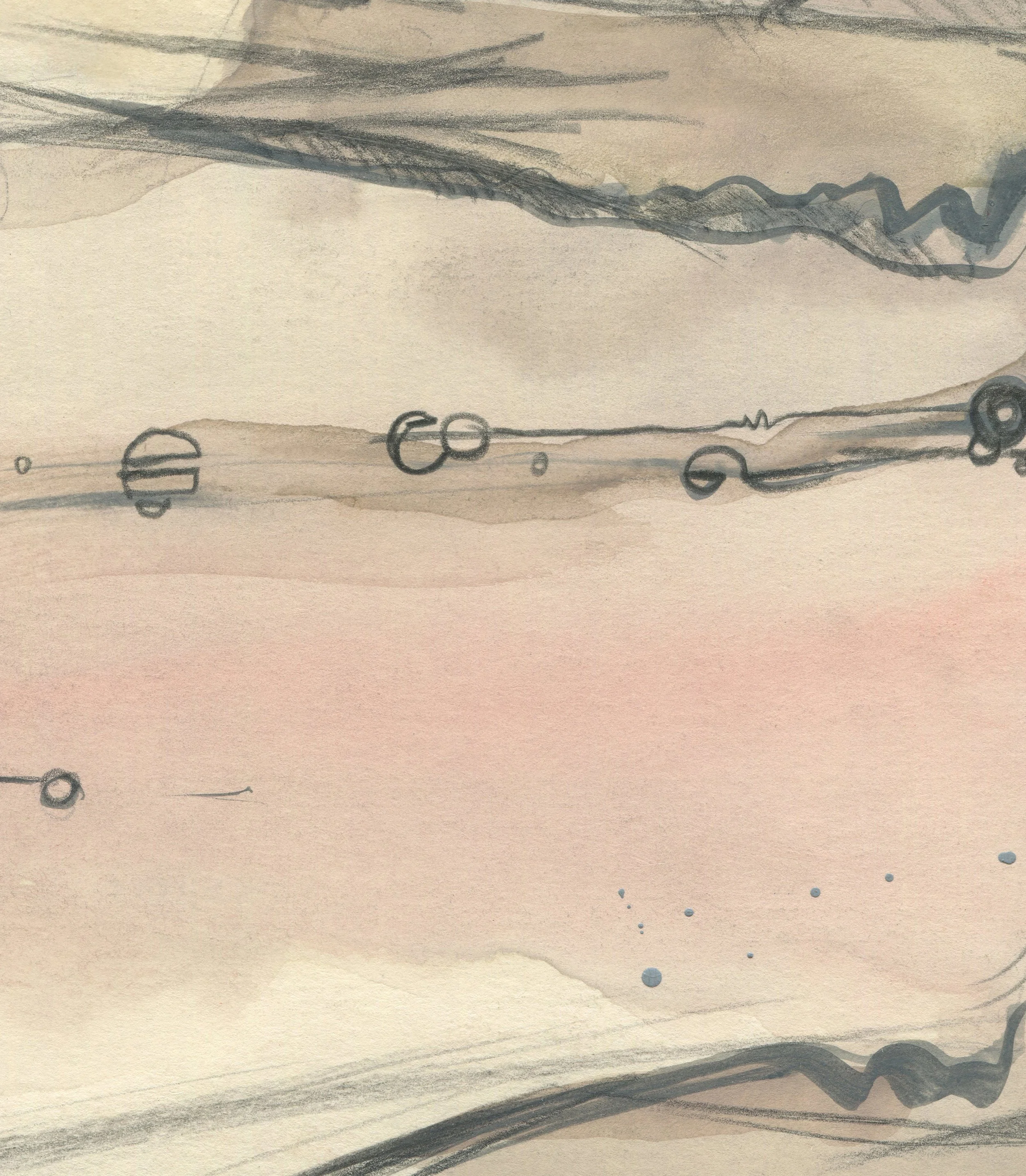 A close-up of a child's hand-drawn picture made with black marker on a piece of paper. The drawing includes various lines, circles, and abstract shapes.