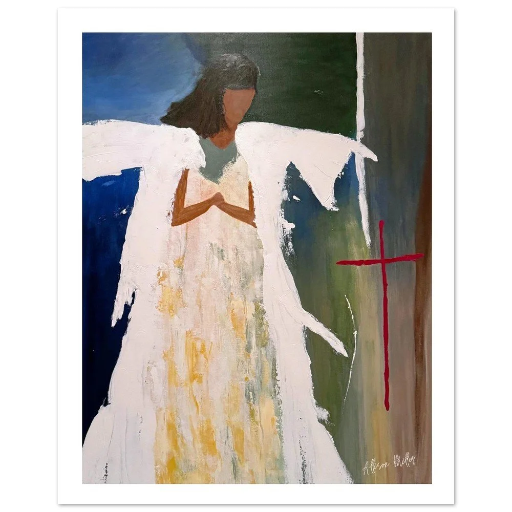 Crimson Grace Abstract Angel Fine Art Print - Modern Spiritual Wall Decor