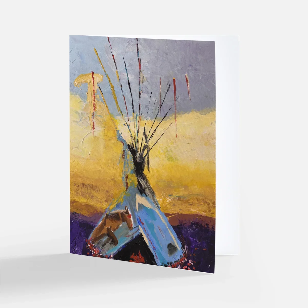 Reproduction of Sunset from the Southwestern Collection of Original Art. 4" x 5" note card with an envelope. Available for purchase on Etsy.