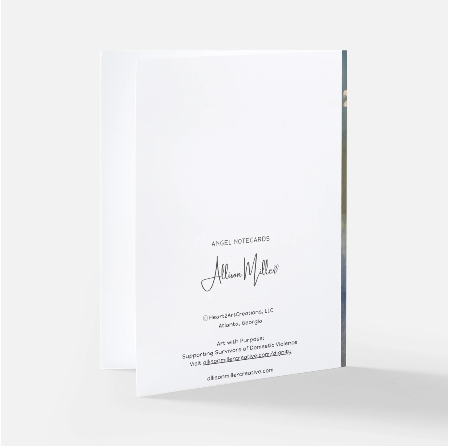  Back view of Note Card with Artist name, collection, and purchase information.