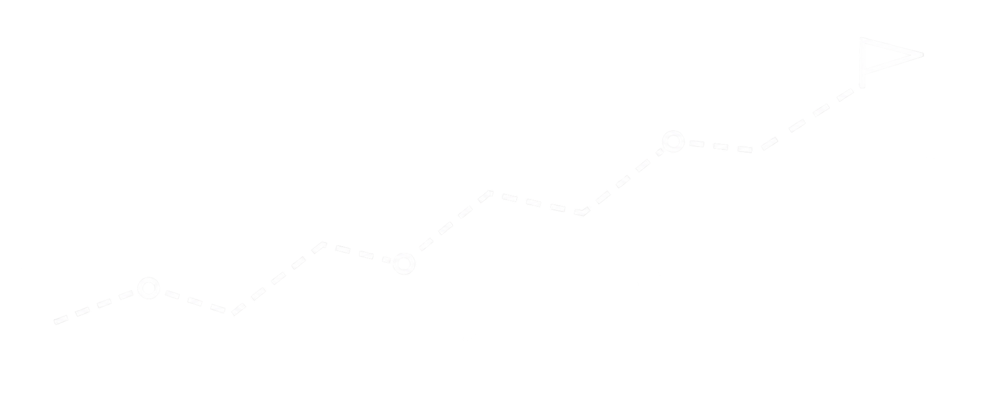 A line graph with a dashed white line showing upward trend, marked with four circular data points, and a white arrow at the end indicating growth.