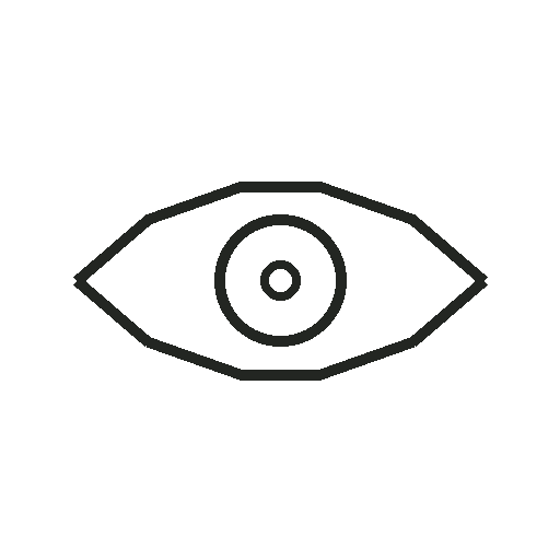 Simple line drawing of an eye, with the outline of the eye, iris, and pupil.