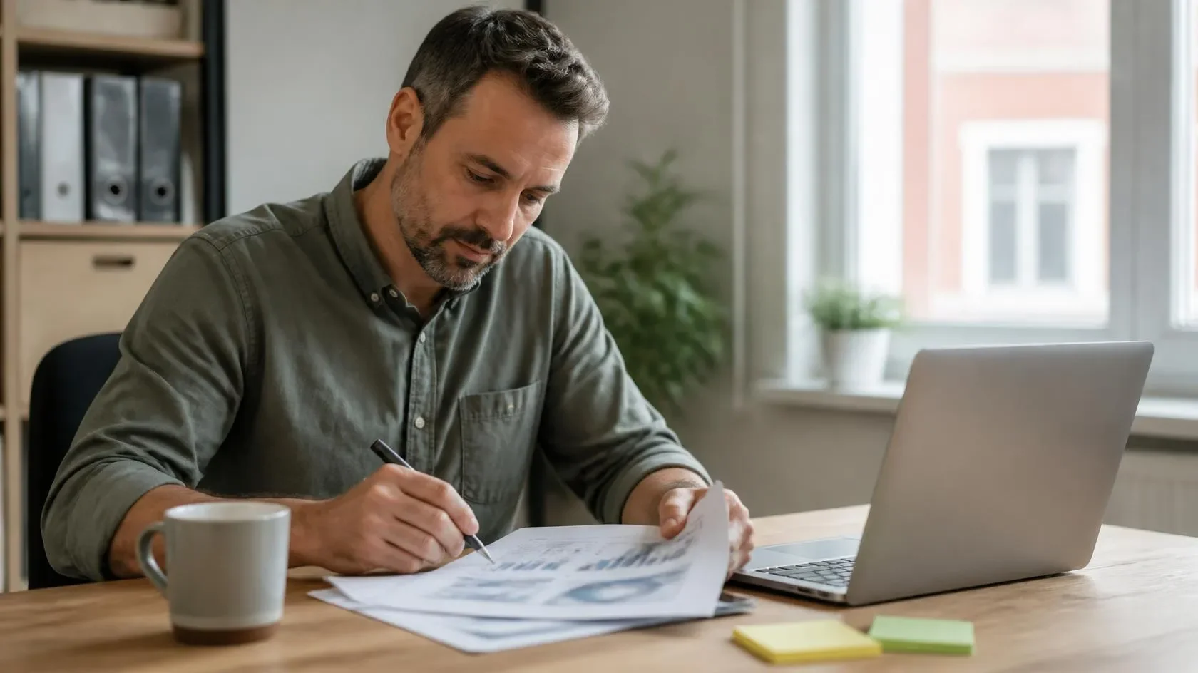 Propriétaire de PME qui annote un rapport d'audit SEO local avant de choisir ses priorités
