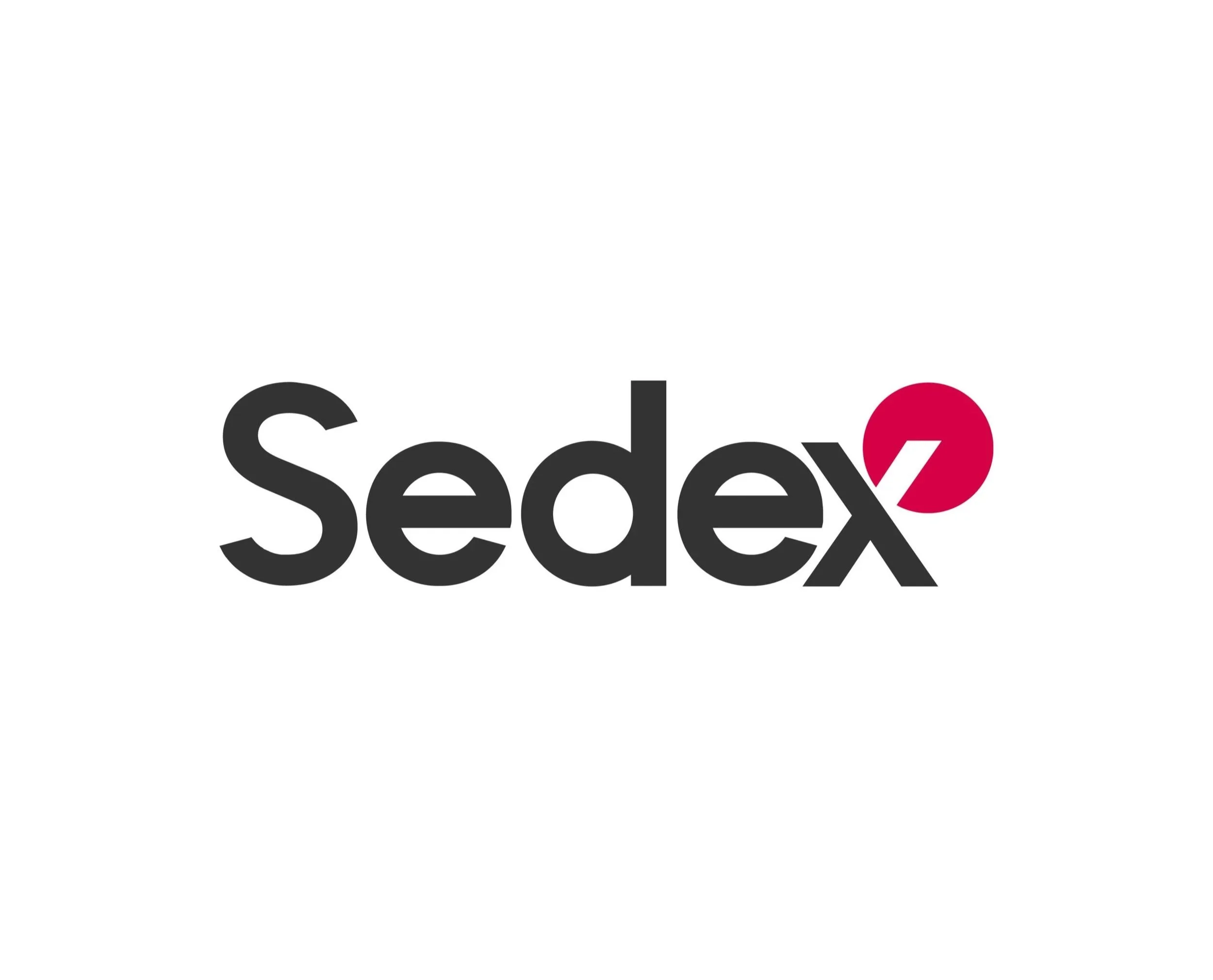 The image features a logo with the word 'Sedex' in black lowercase letters, with the 'x' in white inside a red circle.