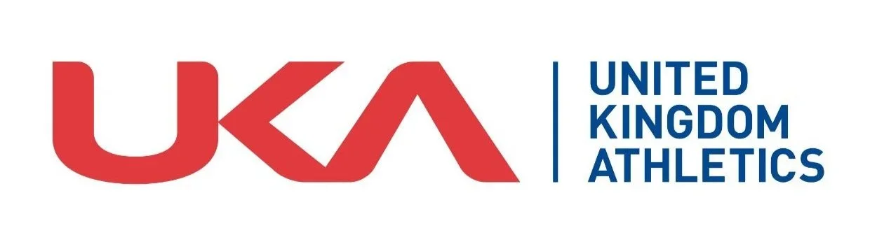 Logo for United Kingdom Athletics featuring red UKA letters and blue text.