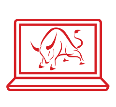 Laptop with a red outline of a human figure leaning over a dog