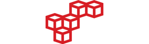 Red geometric pattern of interconnected cubes on a black background.