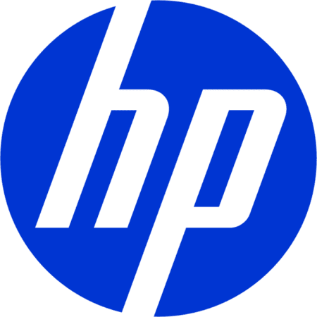 HP logo in blue and white.