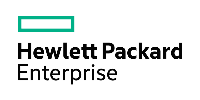 Hewlett Packard Enterprise logo with teal and gray graphic element.