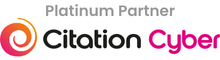 Citation Cyber Platinum Partner logo with orange swirl icon and black and pink text