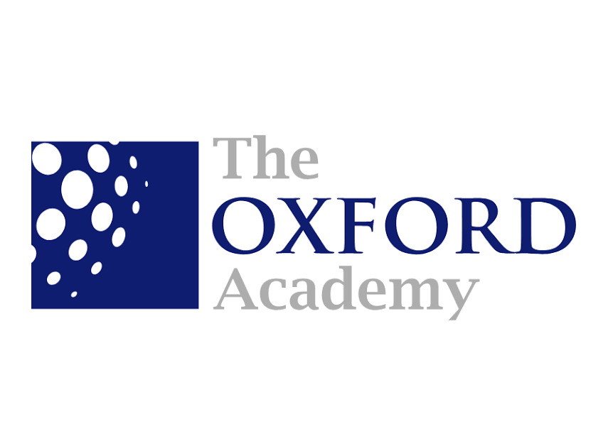 The Oxford Academy logo with a blue square containing white circles and the text 'The Oxford Academy' in gray and blue.