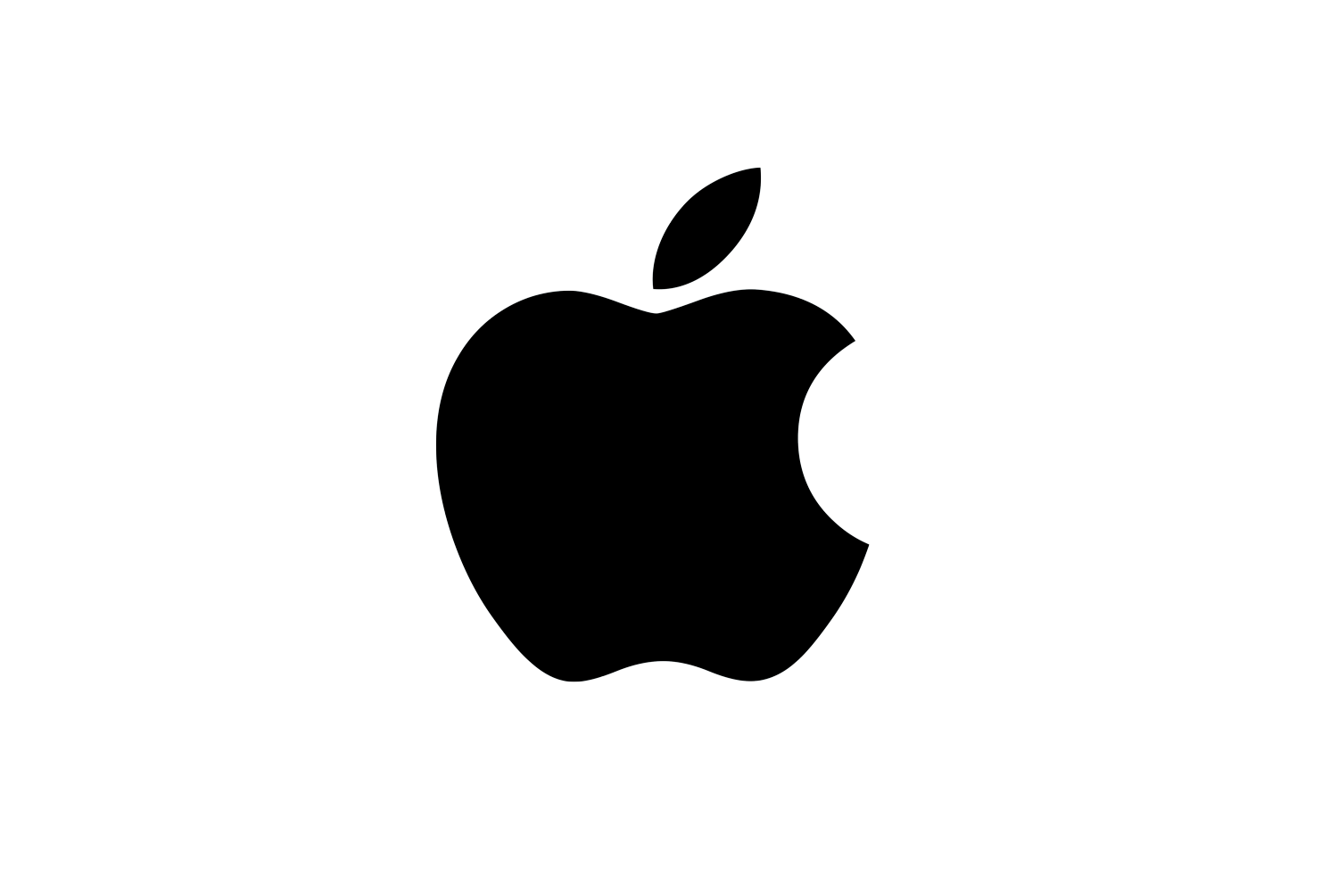 Black and white illustration of a partially eaten apple with the Apple logo emblem on it.