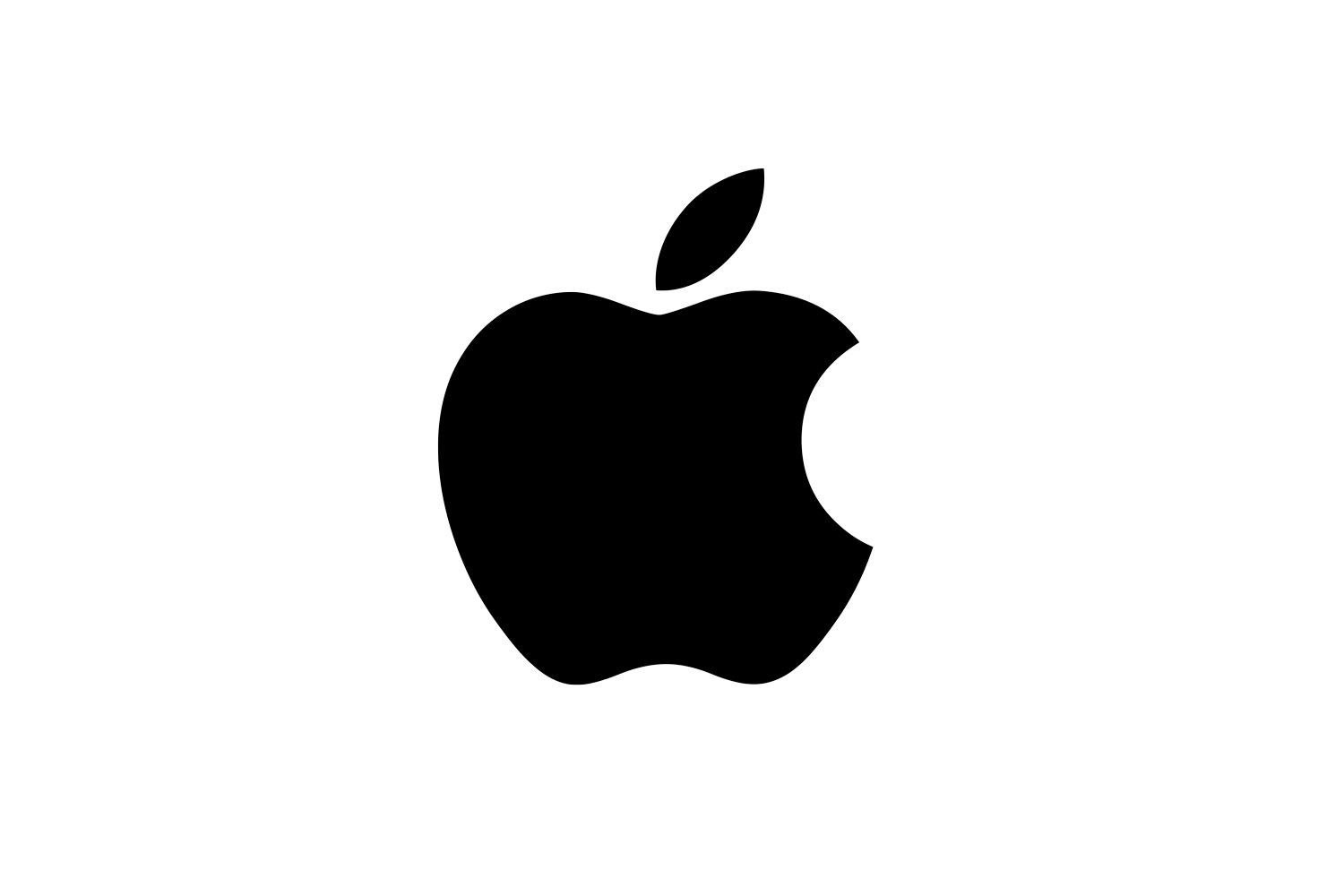 Black and white illustration of a partially eaten apple with the Apple logo emblem on it.