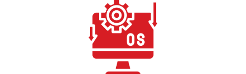 A computer monitor with a gear icon on top, interconnected with lines and arrows, representing a technical or automation concept.