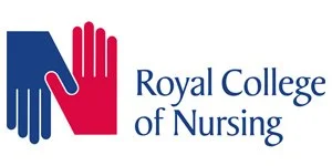 Royal College of Nursing logo with blue and red hands