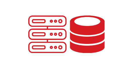 Icon of three server racks and a stack of disks, representing data storage or database technology.