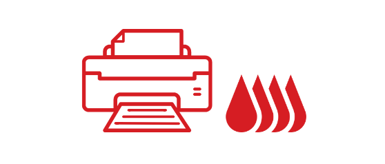 Printer with three drops of water or liquid next to it.