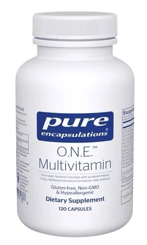 Bottle of Pure Encapsulations O.N.E. Multivitamin dietary supplement with 120 capsules
