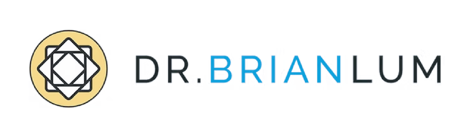 Logo with a geometric design in a beige circle and the text 'Dr. Brian Lum' with 'Brian' in blue.