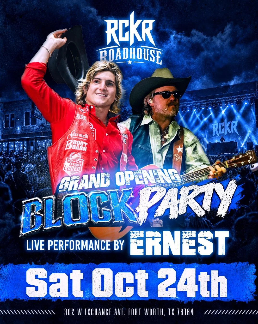 ERNEST LIVE! Sat. Oct. 24 for @rckrsbar GRAND OPENING! Get your FREE tickets while they last (limited amount, link in BIO) 💥 🎸 🤘 🐴