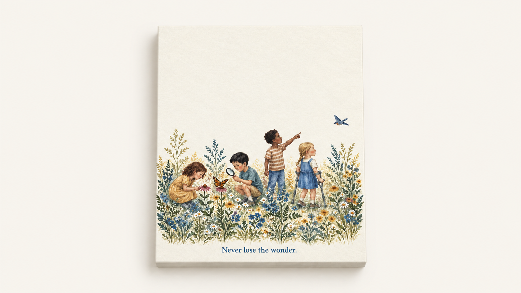 THOMA 3‑Pad Paper Set — includes three 50‑sheet notepads and two sticky note packs tied with leafy ribbon, inspired by meaningful participation and learning