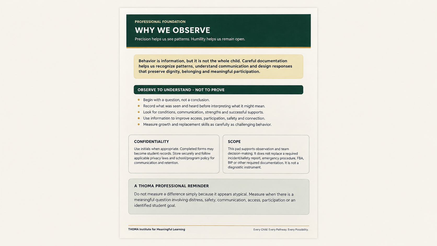 THOMA Behavior & Regulation Documentation Book — spiral‑bound educator tool for recording behavior, noticing patterns, and planning supportive regulation responses