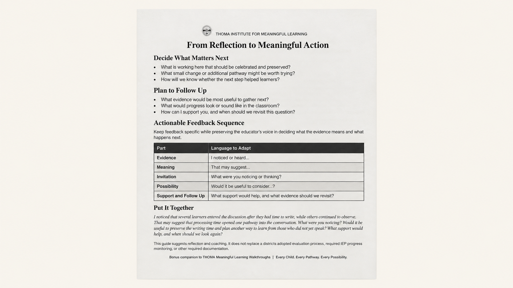 High School Walkthrough Book — THOMA tool for observing purpose, disciplinary rigor, agency, and authentic application in Grades 9–12 classrooms
