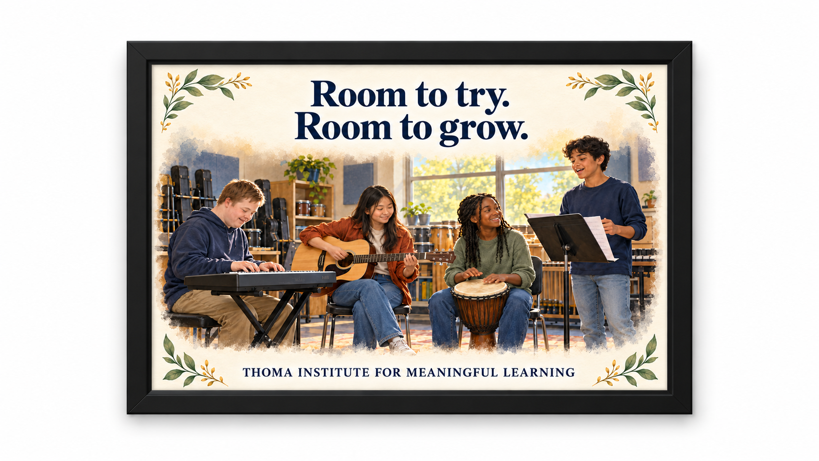 THOMA Middle School Culture Art Collection 2 — framed 24×36 illustrated pieces featuring messages about curiosity, kindness, and student growth in middle‑level learning spaces