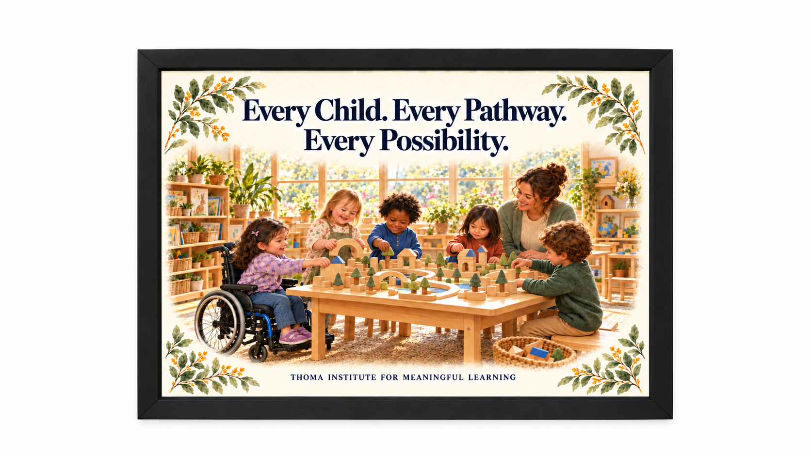 THOMA Preschool Culture Art Collection 1 — framed 24 × 36 illustrated pieces featuring messages about belonging, early learning, and children’s pathways into learning.