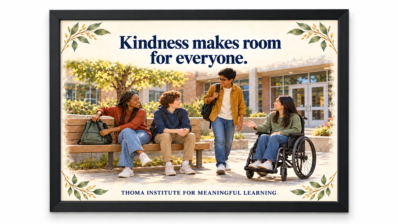 THOMA Middle School Culture Art Collection 2 — framed 24×36 illustrated pieces featuring messages about curiosity, kindness, and student growth in middle‑level learning spaces