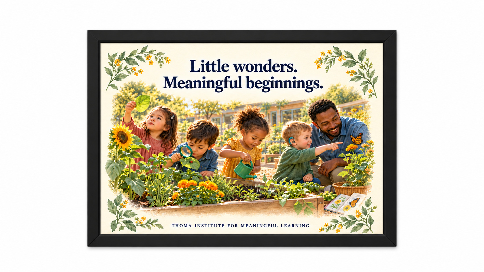 THOMA Preschool Culture Art Collection 1 — framed 24 × 36 illustrated pieces featuring messages about belonging, early learning, and children’s pathways into learning