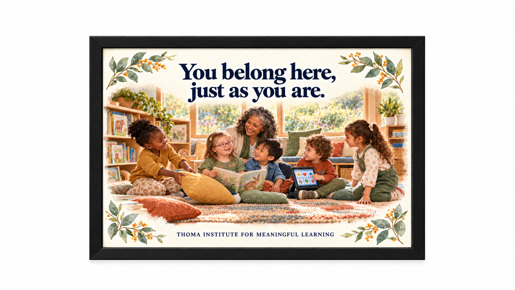 THOMA Preschool Culture Art Collection 1 — framed 24 × 36 illustrated pieces featuring messages about belonging, early learning, and children’s pathways into learning