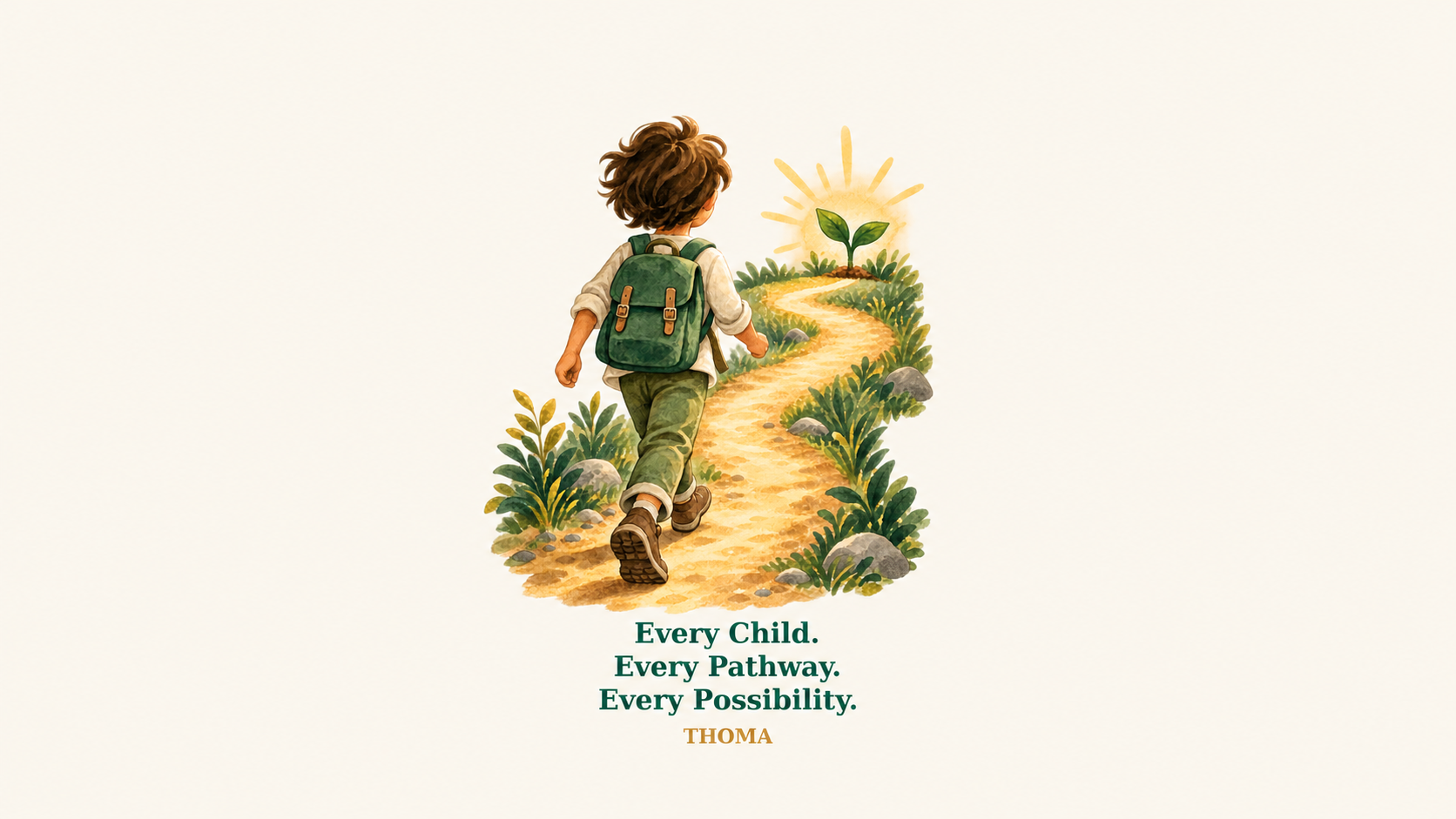 THOMA Sticker Set of 3 — illustrated stickers featuring THOMA messages about meaningful learning, inclusion, and belonging; approximately 3 inches tall with white borders