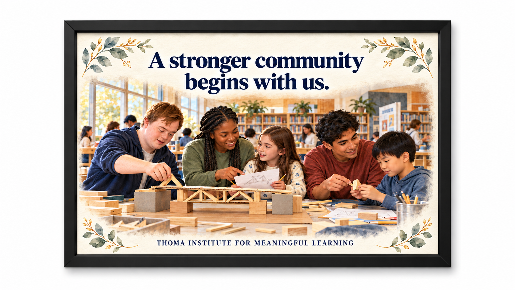 THOMA High School Culture Art Collection 2 — framed 24×36 illustrated pieces featuring messages about meaningful pathways, student voice, and community in high school learning spaces.