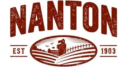 NANTON logo with a depiction of a train traveling through a rural landscape, with 'EST 1903' on either side.