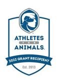 Logo for Athletes for Animals, a nonprofit organization, with the text '2022 Grant Recipient' and 'Est. 2013'